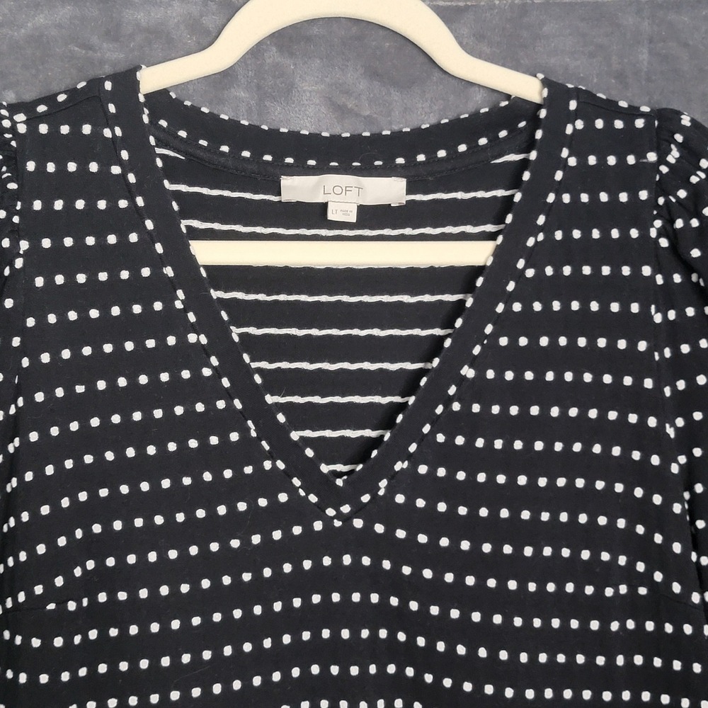 Loft T-Shirt Dress Womens Large Tall Black White Polka Dot V-Neck Short Sleeve - Picture 3 of 8